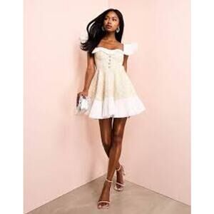 NEW ASOS Luxe Boucle Mini Dress With Cotton Poplin Tiered Skirt Size 14